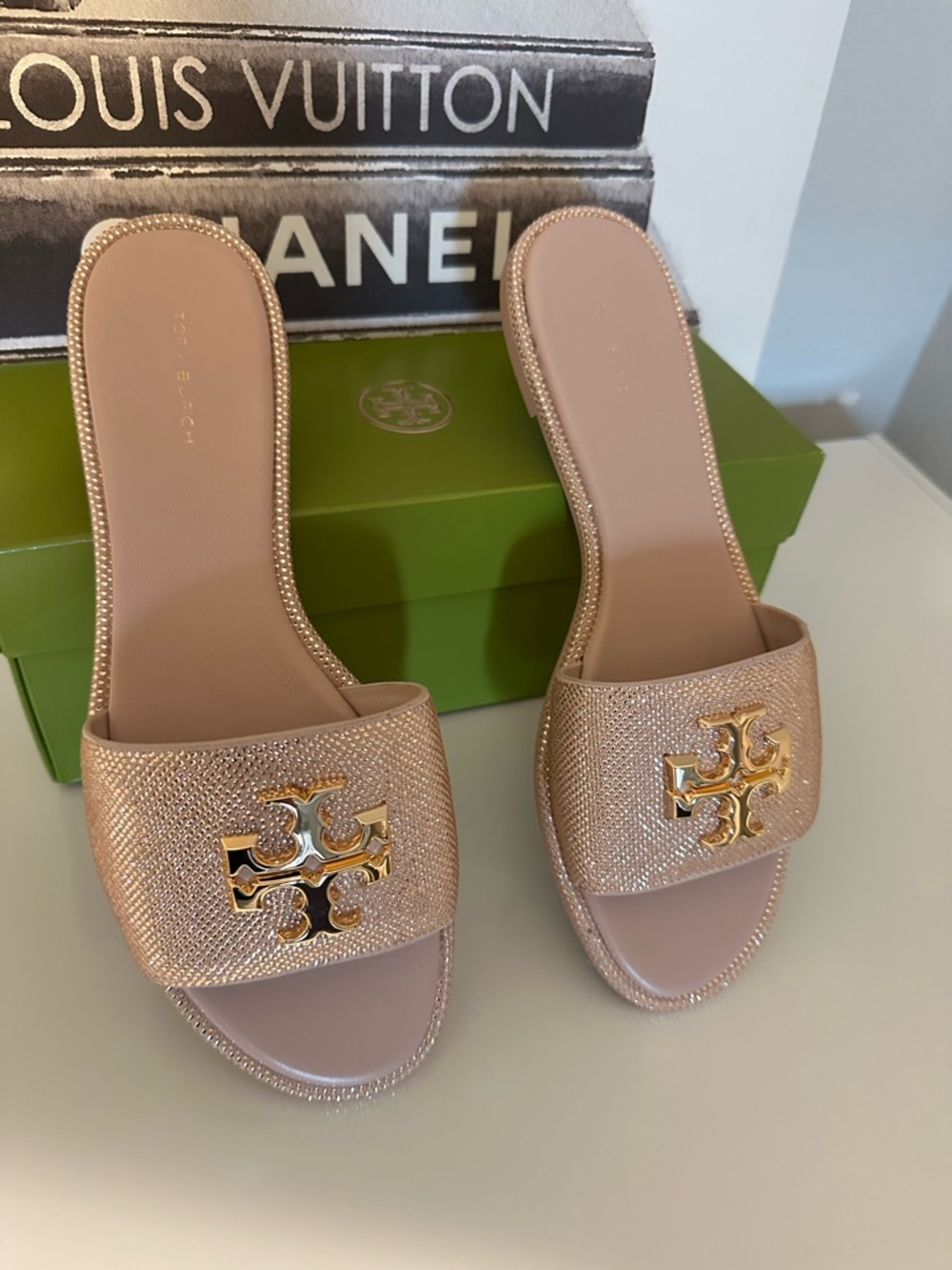 Tory Burch Blush Pink Slide Sandals with Gold Logo